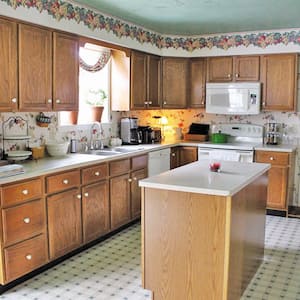 wallpapered kitchen